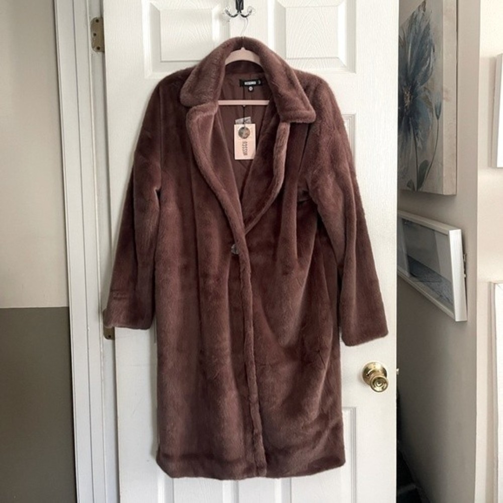 Nwt Missguided Brown Faux Fur Coat Size 4